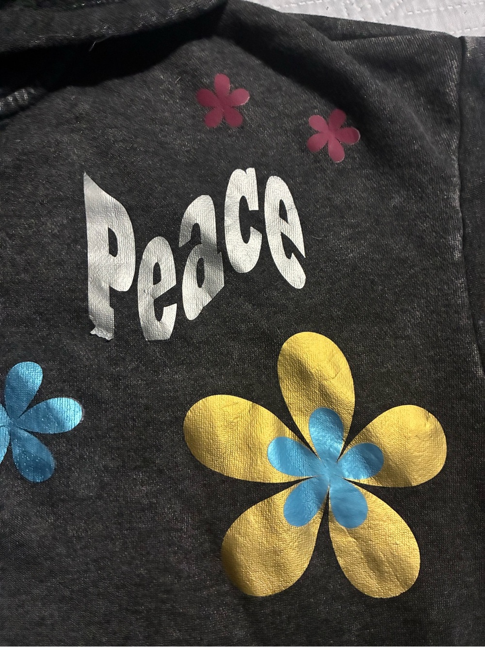 No Boundaries Black Peace Floral Zip-Up Hoodie - Picture 3 of 5